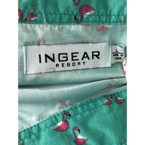 Ingear Resort Mens Shirt Size Large Green Pink Flamingo Short Sleeve Button Up - Picture 4 of 9